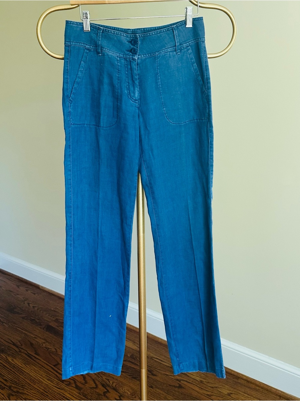 Escales Paris Blue Linen Trousers Flawed: Small Tear On Back Pocket In Pic